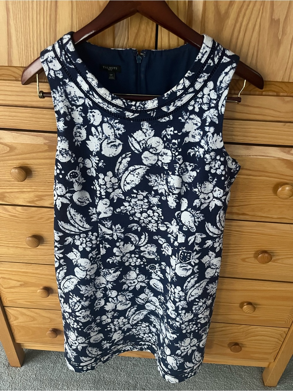 Talbots Navy and White Floral Sleeveless Sheath Dress 12P